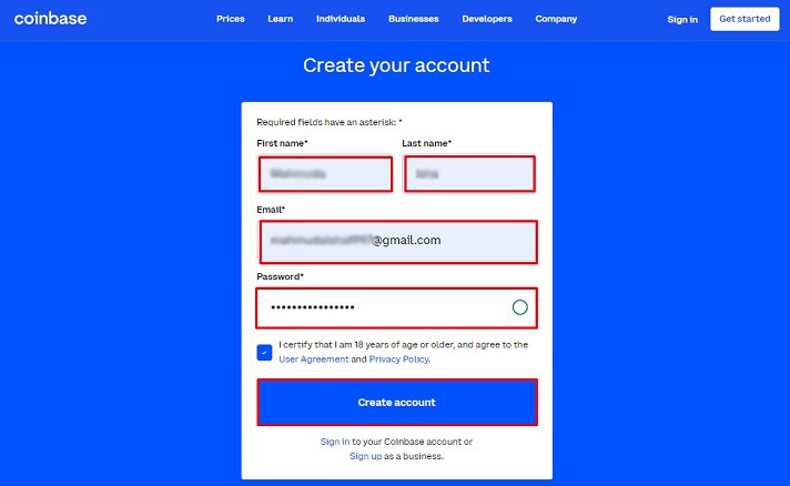 step-1 create account on crypto exchange marketplace